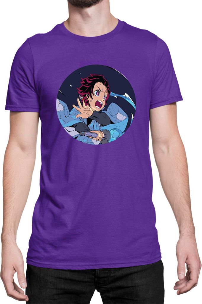 Herren T-Shirt Demon Anime Slayer Kimetsu No Yaiba Tanjiro Kamado 002, Man XL / Lila