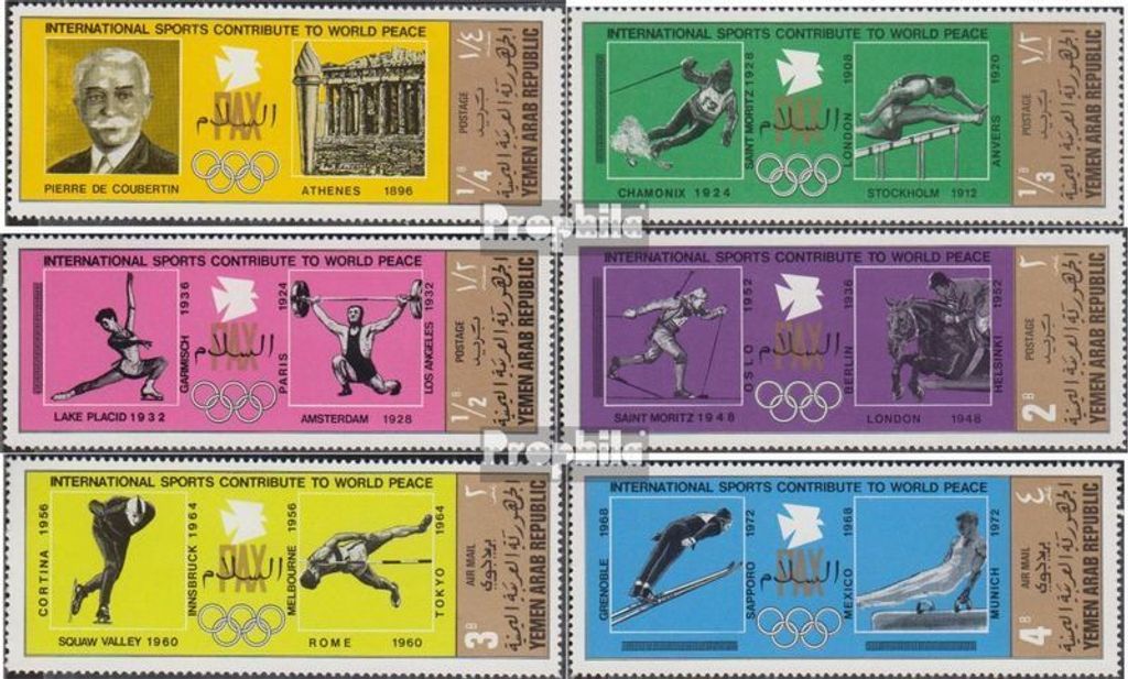 Briefmarken Nordjemen (Arabische Rep.) 1970 Mi 1295-1300 (kompl.Ausg.) postfrisch Internationale Sportspiele