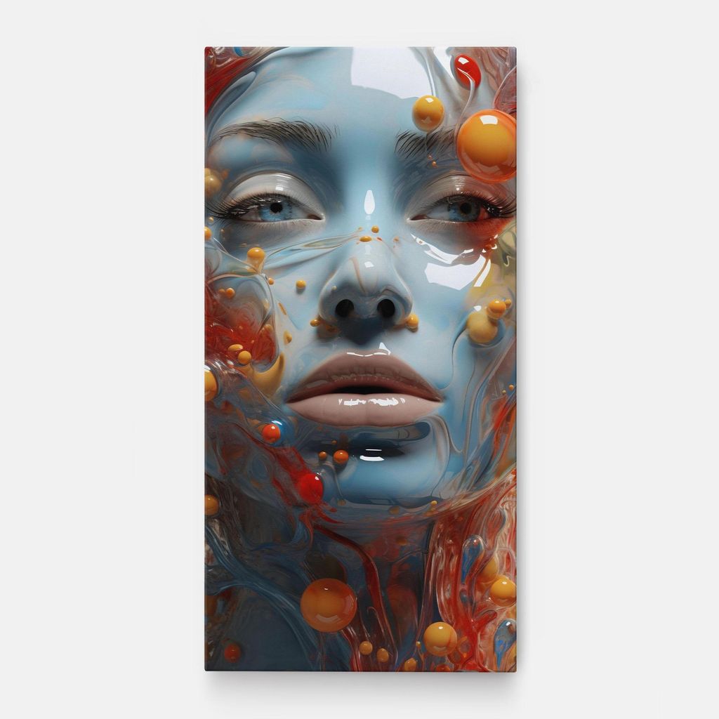ARTHUB Leinwandbild 40x80 cm, Pretty Blue Face | Wohnzimmerdekoration, Hängende Bilder, Wanddekoration, Heimdekoration, Frauen, Abstrakte Frauen