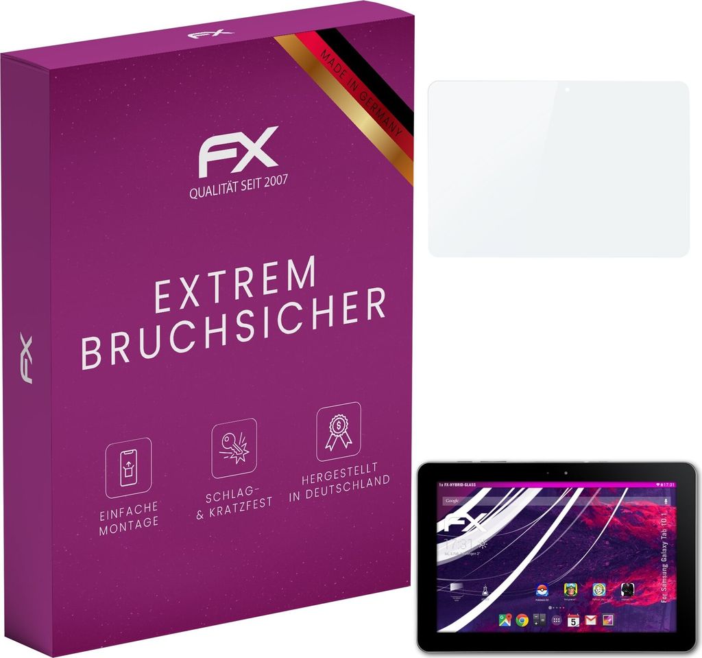 atFoliX FX-Hybrid-Glass Displayfolie kompatibel mit Samsung Galaxy Tab 10.1 Glasfolie