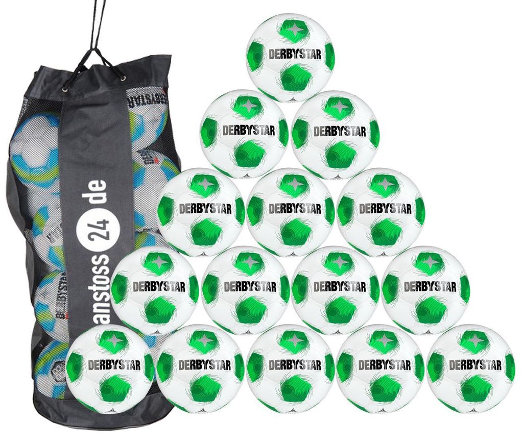 Ballset DERBYSTAR Trainingsball - APUS TT inkl. Ballsack Weiß/Grün 15 Bälle