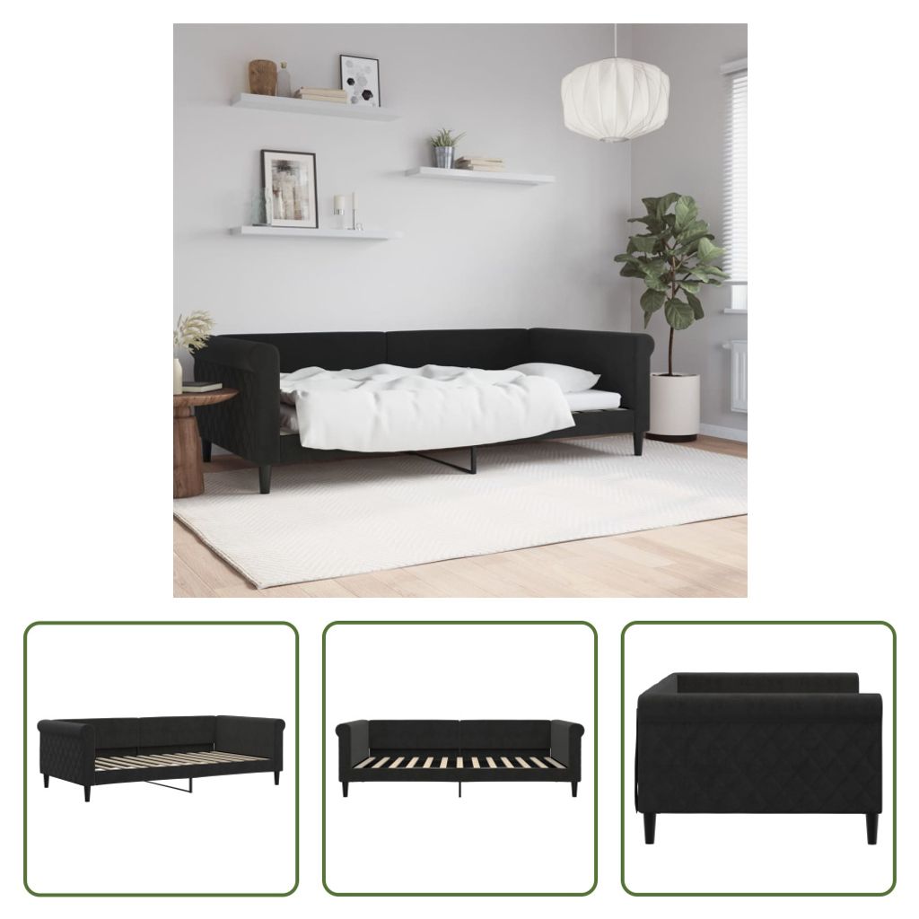 The Living Store Tagesbett Schwarz 100x200 cm Samt