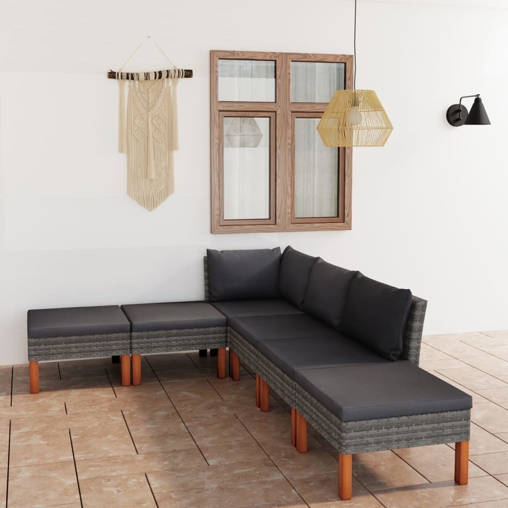 Möbel 6-tlg. Garten-Lounge-Set mit Kissen Poly Rattan Grau - Balkonmöbel 3059715