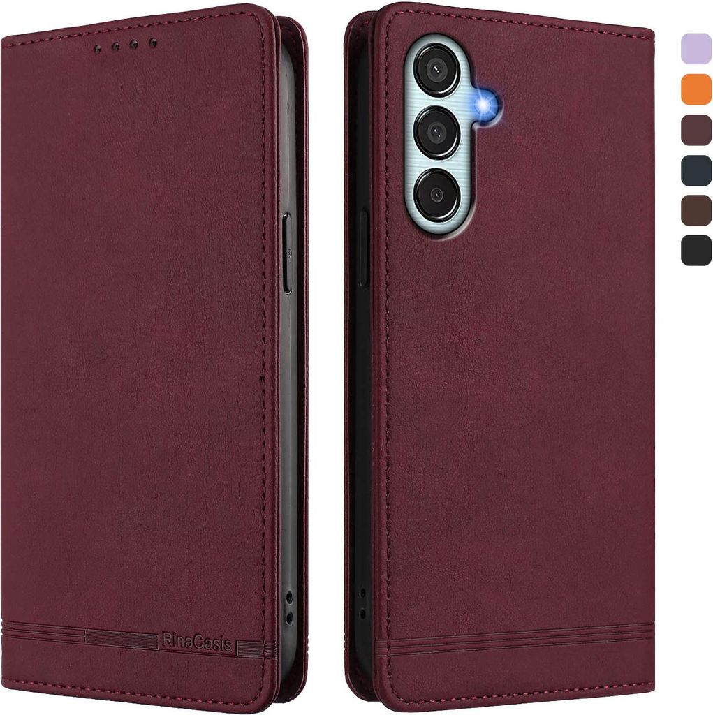 Hülle für Samsung Galaxy M35 5G, Retro Kunstleder Ständer Klapphülle mit Kartenfächer und Magnetische Rot