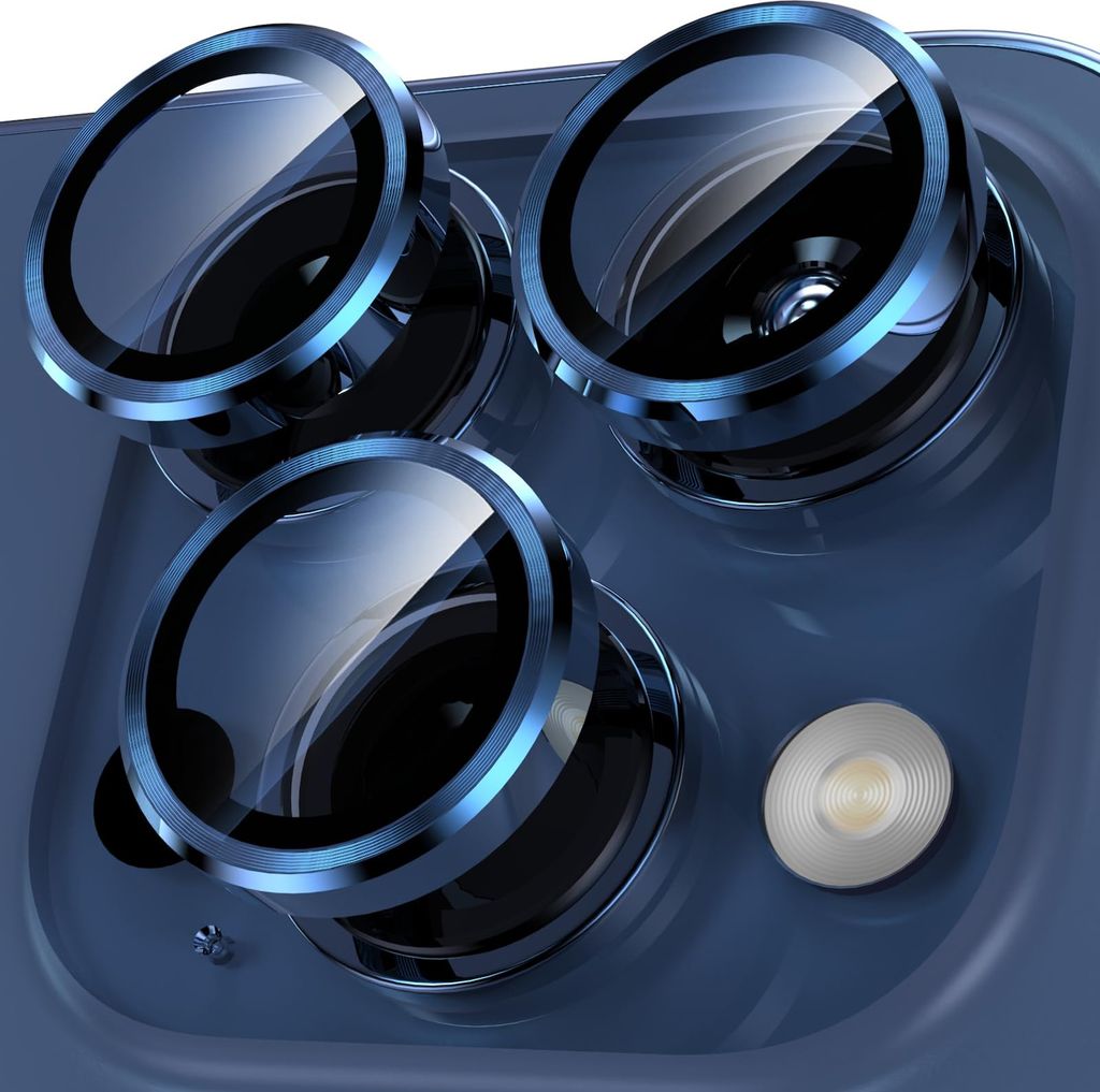 Für Apple iPhone 16 Pro / 16 Pro Max Aluminium Ring Kamera + H9 Tempered Hart Glas Dunkelblau