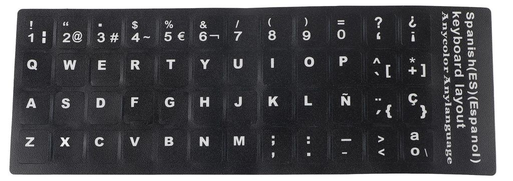 Tastatur-Aufkleber, Spanisch, wasserfest, schwarzer Hintergrund für 10 bis 17 Zoll Laptop, Notebook, Desktop-Computer
