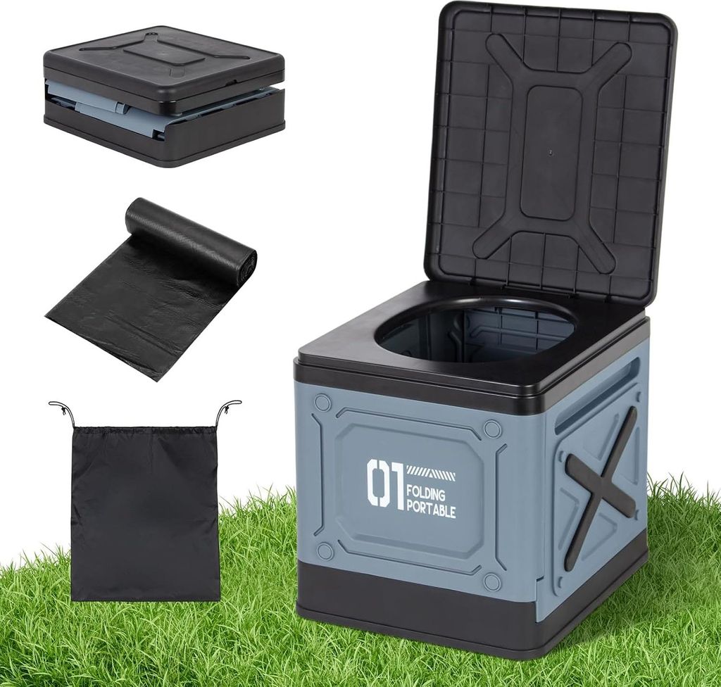 Zusammenklappbares tragbares Toilette mit Müllsäcken und Aufbewahrungstaschen für Erwachsene - ideal für Camping und Outdoor-Nutzung