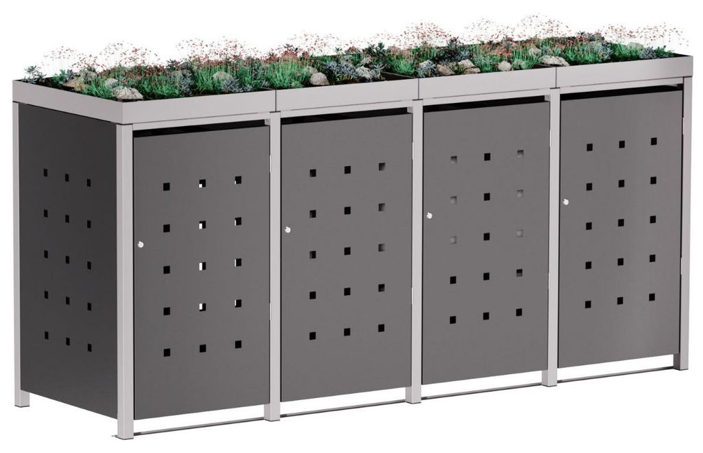 Mülltonnenbox Anna 4er 120L in Anthrazit mit signalgrauem Rahmen