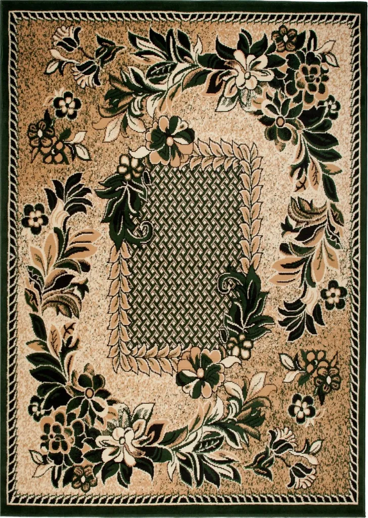 Tapis de descente de lit ATLAS fleurs beige et vert 70x130 cm décor