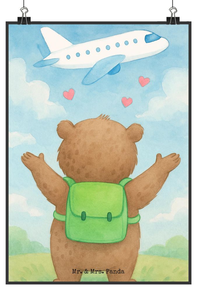 Mr. & Mrs. Panda Bild Bär Flugzeug Design DIN A3 - Weiß - Geschenk, Hochzeitstag, drucke, Freund, Freundin, Mitbringsel, wanddeko, für Frauen, K...