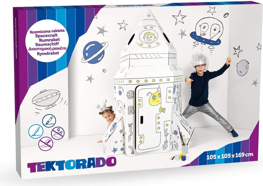 Tektorado Rakete Kartonspielzeug – Weiß, 5-lagig, bemalbar Produktbild 