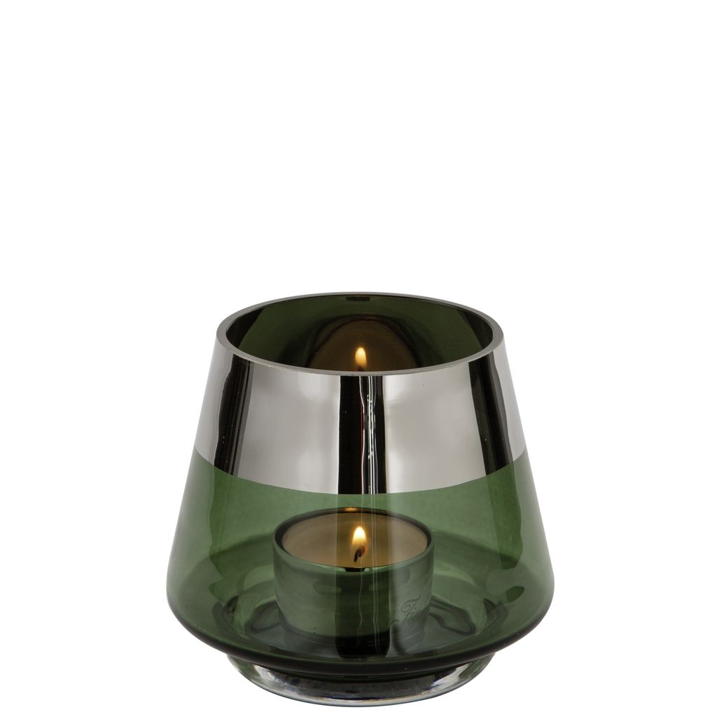 Fink Teelichthalter Jona dunkelgrün Glas Höhe 9 cm Produktbild 1