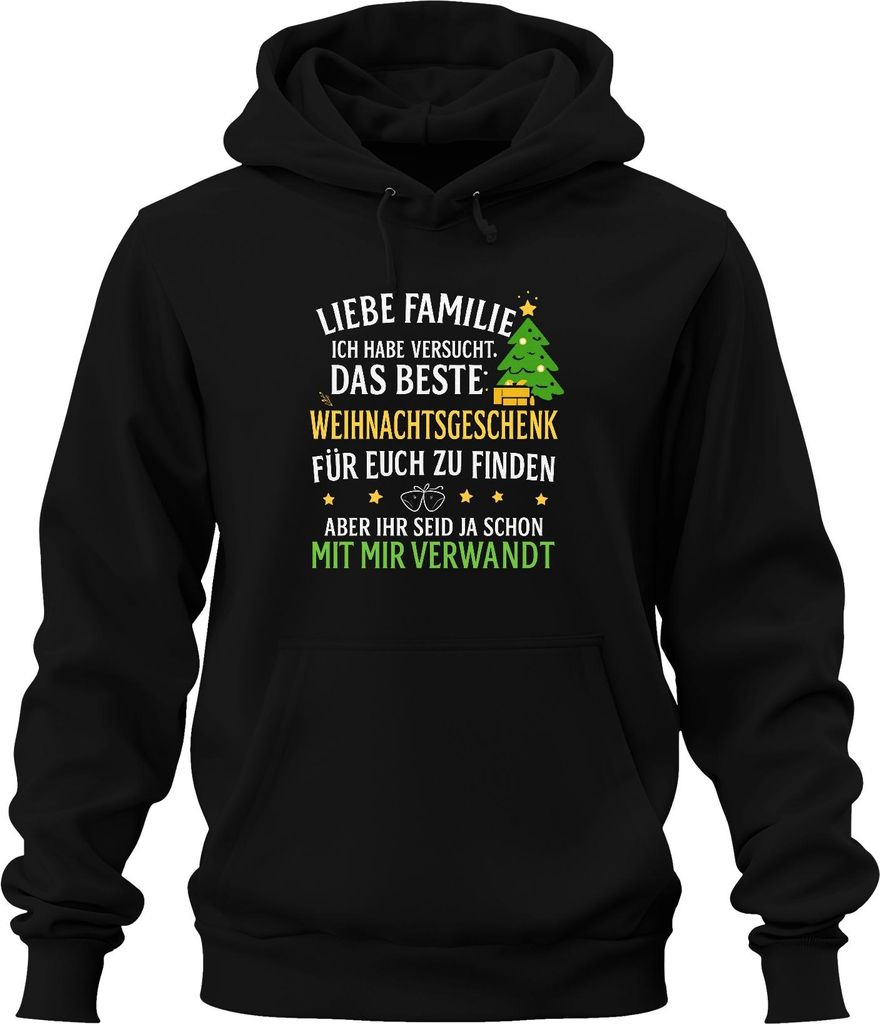 Liebe Familie bestes Weihnachtsgeschenk lustig verwandt Spruch Uni Hoodie Kapuzenpullover, Schwarz, XXL