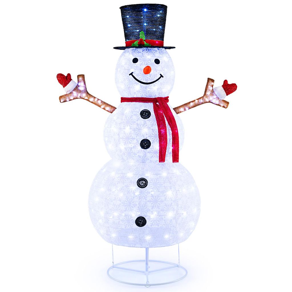 COSTWAY 184 cm LED-sneeuwpop, kerstfiguur met zwarte hoed Productafbeelding 