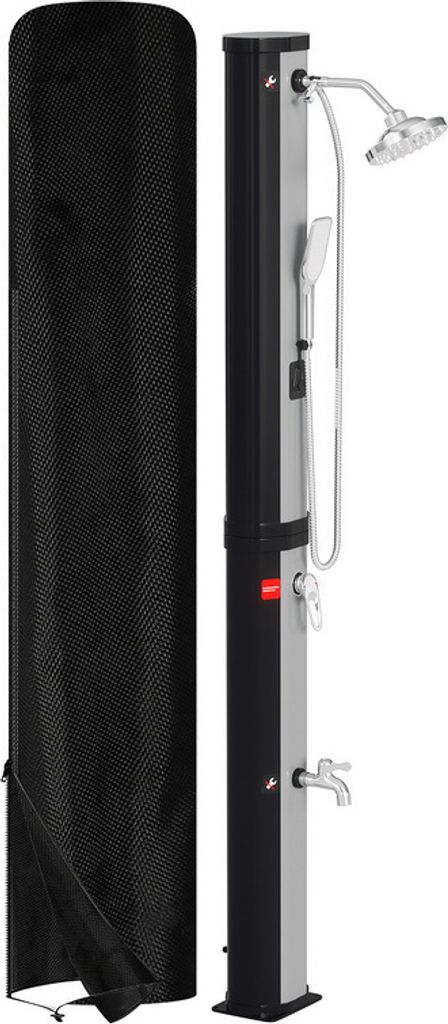 Yakimz Solardusche runder Duschkopf Outdoor Dusche bis 60°C Einstellbare Temperatur inkl. Montagematerial Pooldusche für den Garten 60L Mit Handb...