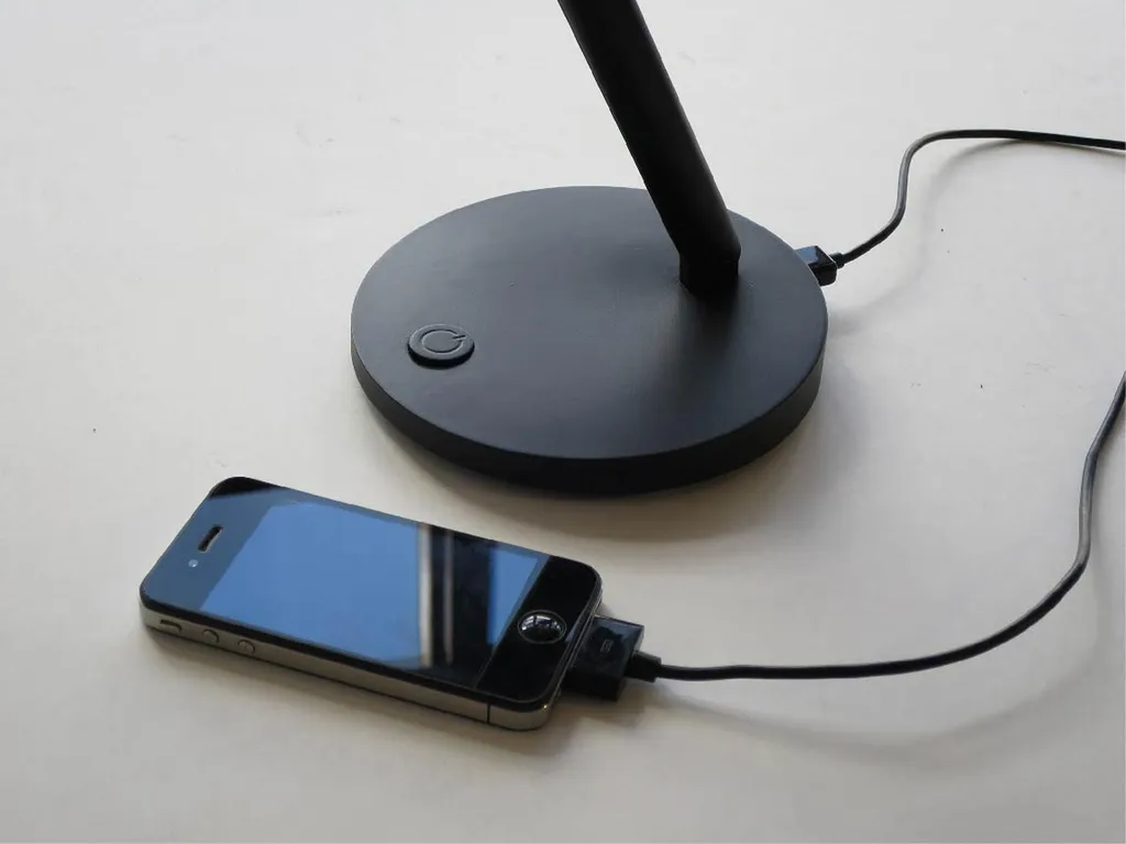Lampe de table LED Unilux JACK noire avec port USB intégré pour bureau