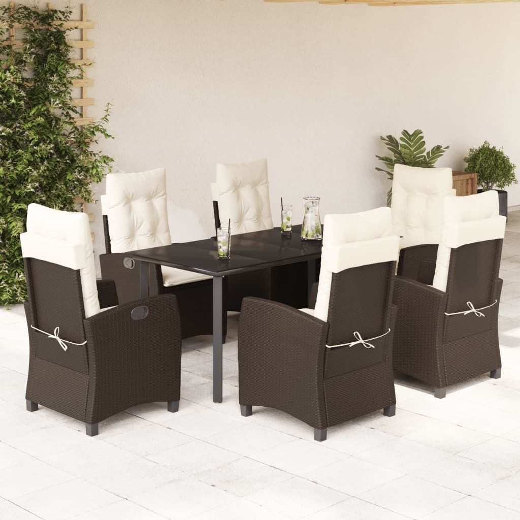 "2026 Promotion" 7-tlg. Garten-Essgruppe - mit Tisch und Stühlen - mit Kissen - Braun Poly Rattan - Gartenmöbelset CC11789