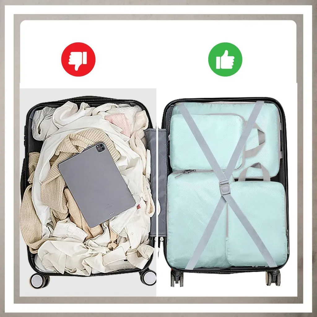 Organizer Valigia per Famiglie - Set 3 Cubi Compressione Anti-Macchia - 10