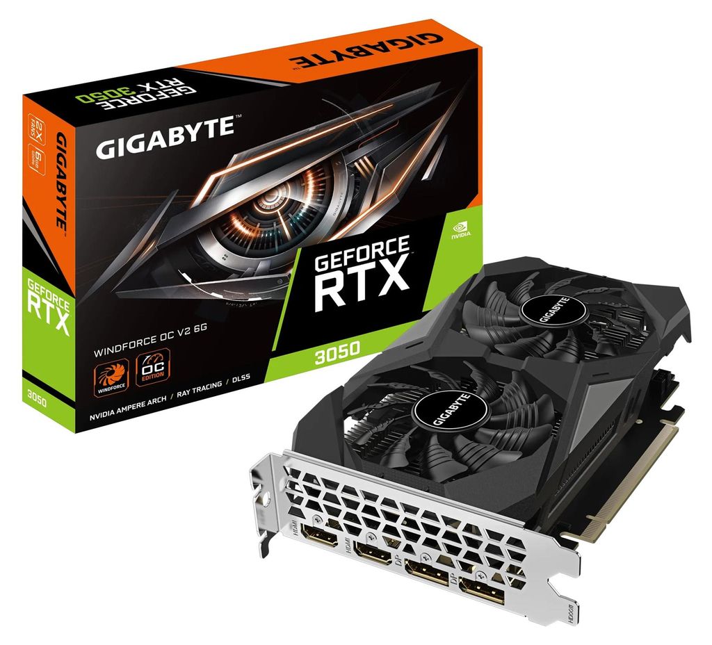 Gigabyte RTX 3050 Windforce OC V2, 6GB GDDR6, 2x HDMI, 2x Productafbeelding 