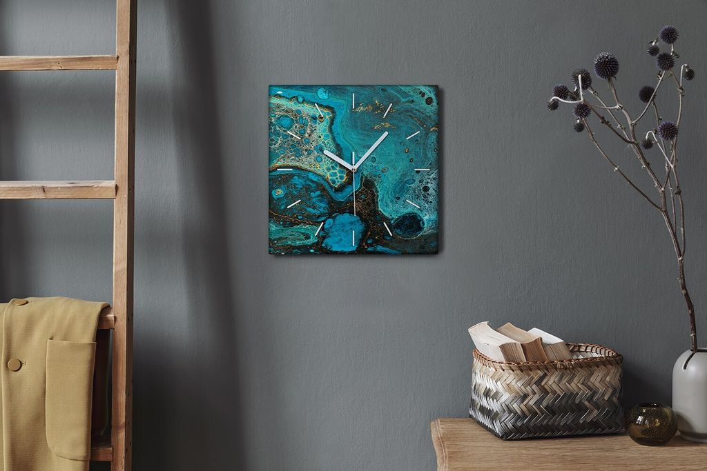 Coloray Hodiny Unikátní 30x30 cm Tiché hodiny Pro obývací pokoj a kuchyň Nástěnné hodiny Plátno Bílé ručičky hodin - Abstrakce kapalina