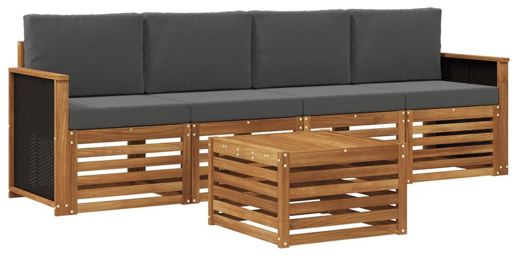 vidaXL Outdoor-Sofagarnitur mit Kissen 5 pcs Natur und Anthrazit