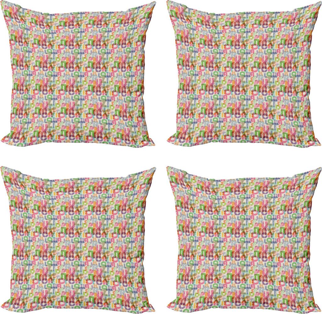 ABAKUHAUS Alphabet Kissenbezug Set (4 Stück), Energetische ABC Silhouetten, Moderner Doppelseitiger Digitaldruck, 60 cm x 60 cm, Eischale und Mult...