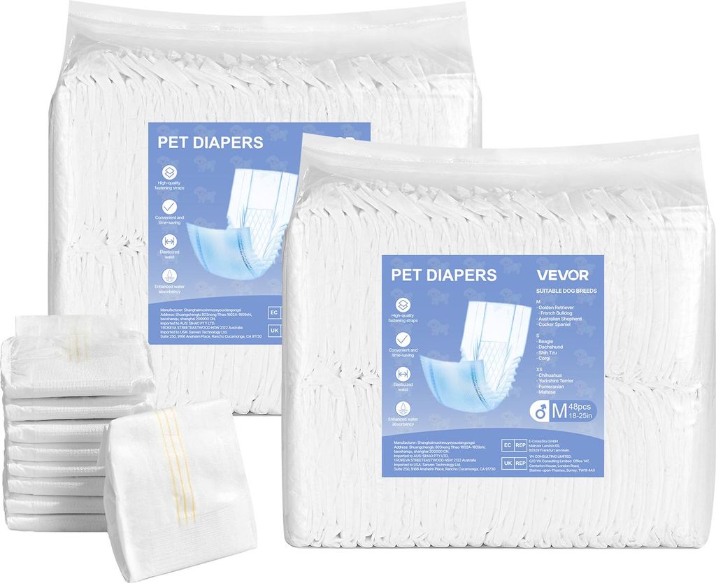 VEVOR plenky pro psy, obvod pasu 45,72-63,5 cm, jednorázové Obrázek produktu 