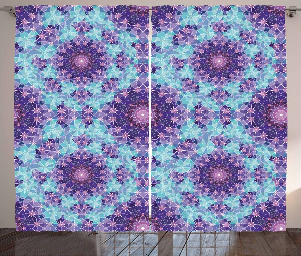 ABAKUHAUS lila Mandala Rustikaler Gardine, Mosaic Fractal, Schlafzimmer Kräuselband Vorhang mit Schlaufen und Haken, 280 x 245 cm, Himmelblau Lila