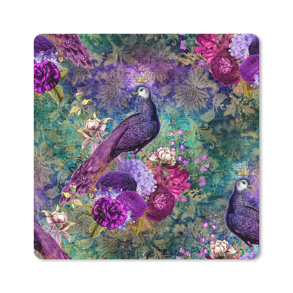 MuchoWow Mauspad Mousepad Muster - Pfau - Violett 20x20 cm - Mousepads - Maus Mat - Pad - Mausunterlage - Desk Mat - Bureauartikeln