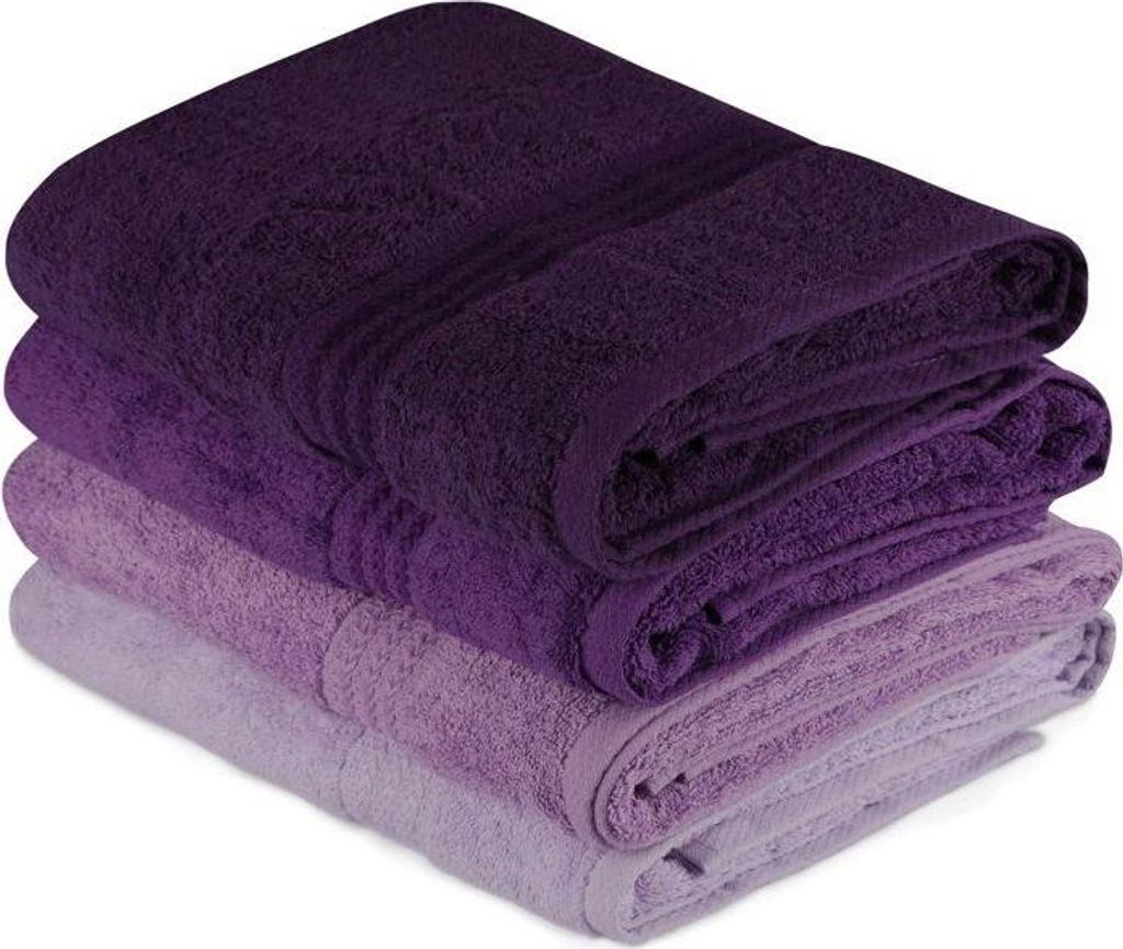 Badetuch Set, 4 Stück, 70 x 140 cm, 100% Baumwolle, Violett