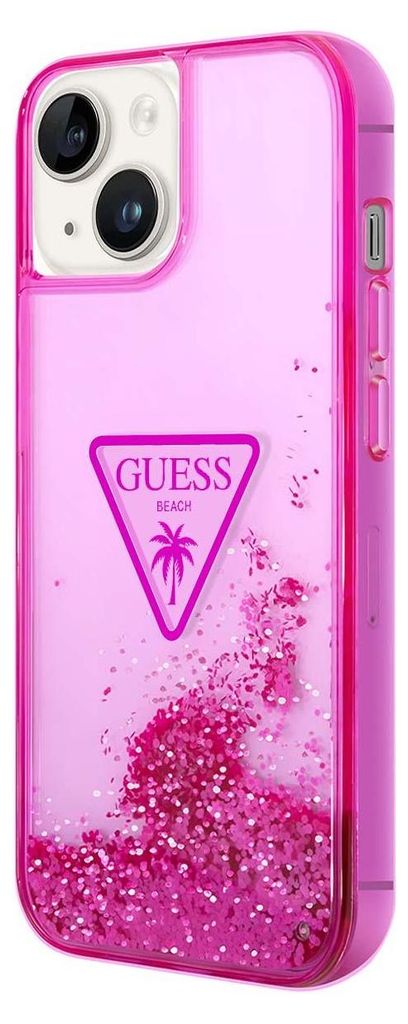 Guess iPhone 14 & 15 Plus Hardcase Backcover - Liquid Glitter - Translucent - Fuchsia