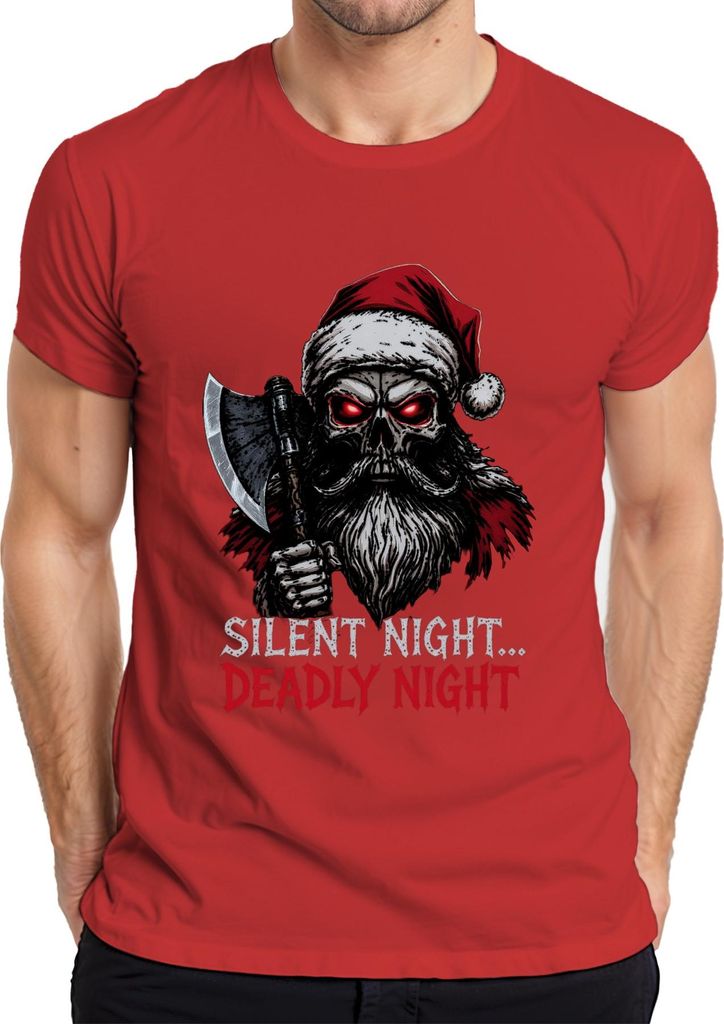 Silent Night Deadly Night Skelett Weihnachtsmann Axt Horror Herren T-Shirt, Rot, L