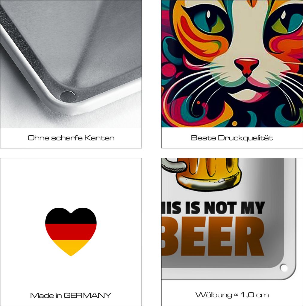 Blechschild Spruch Reichtum viel Zufriedenheit mehr 10x27cm