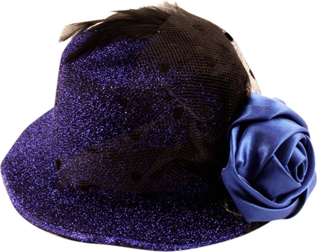 Haarklammer Hut & Feder glitzernd - Haarspange - Haarclip - groß - Blau