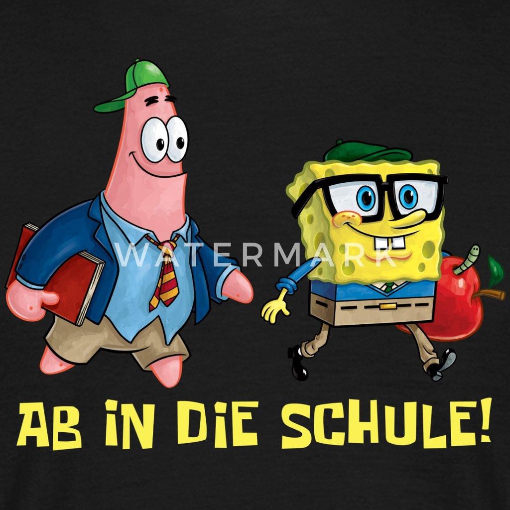 Spreadshirt Spongebob Schwammkopf Mit Patrick Ab In Die Schule Männer T-Shirt, 4XL, Schwarz