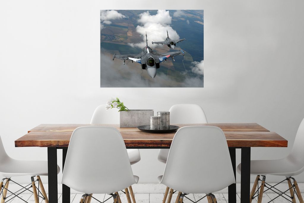 MuchoWow Poster Flugzeug - Düsenjäger - Bauernhof 80x60 cm - Kunst für zu Hause