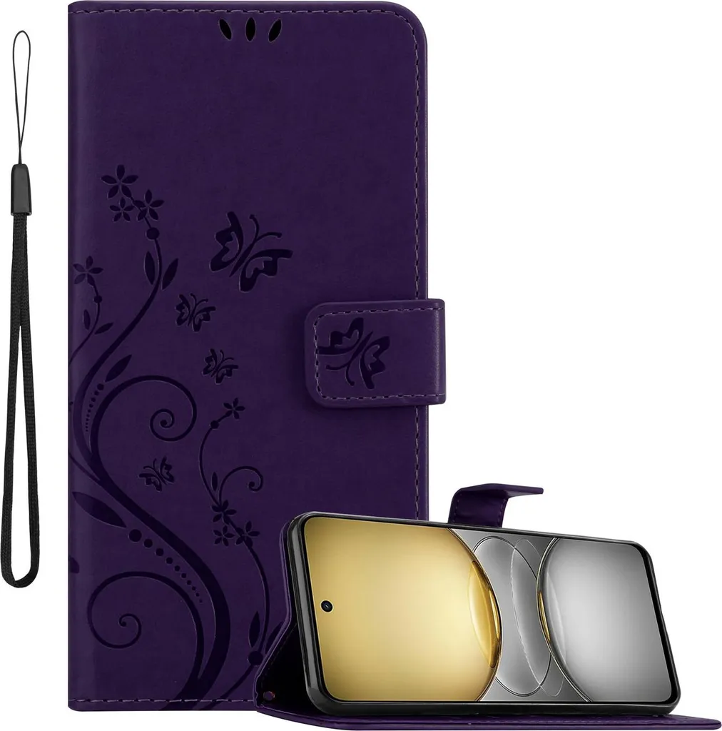 Cadorabo cover per Realme C75 cover in FLORAL DARK PURPLE cover protettiva in design floreale con chiusura magnetica, funzione stand e slot per carte Book Case Cover