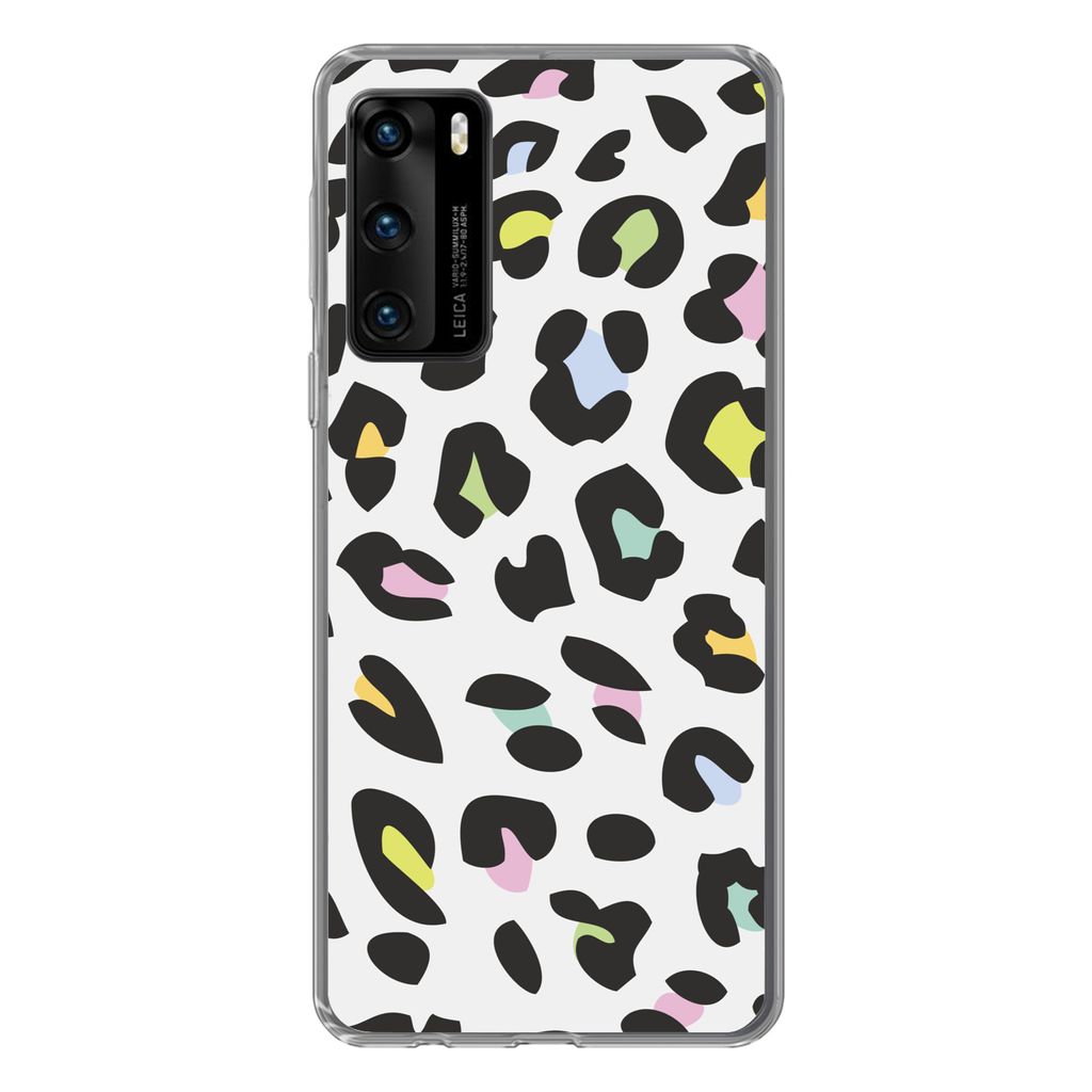 MuchoWow Handyhülle Schutzhülle Hülle für Huawei P40 Pantherdruck - Farben - Schwarz Silikon Softcase Handy Hülle - Handytasche