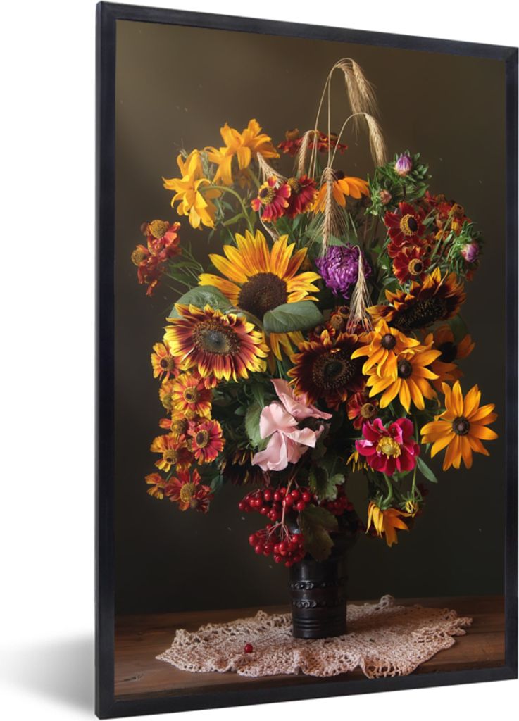 MuchoWow Gerahmtes Poster Blumenstrauß - Farben - Stilleben 20x30 cm - Poster mit Schwarzem Bilderrahmen Wandposter Rahmen Foto Bilder - Drucken...
