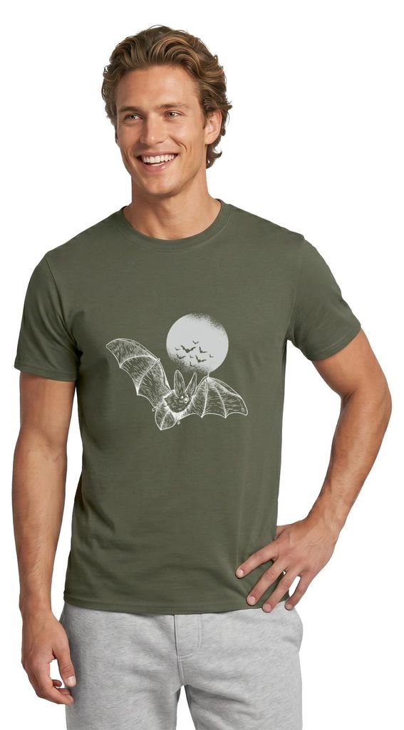 Spreadshirt Halloween Fledermaus Mit Vollmond Gruselig Männer T-Shirt, XL, Militärgrün