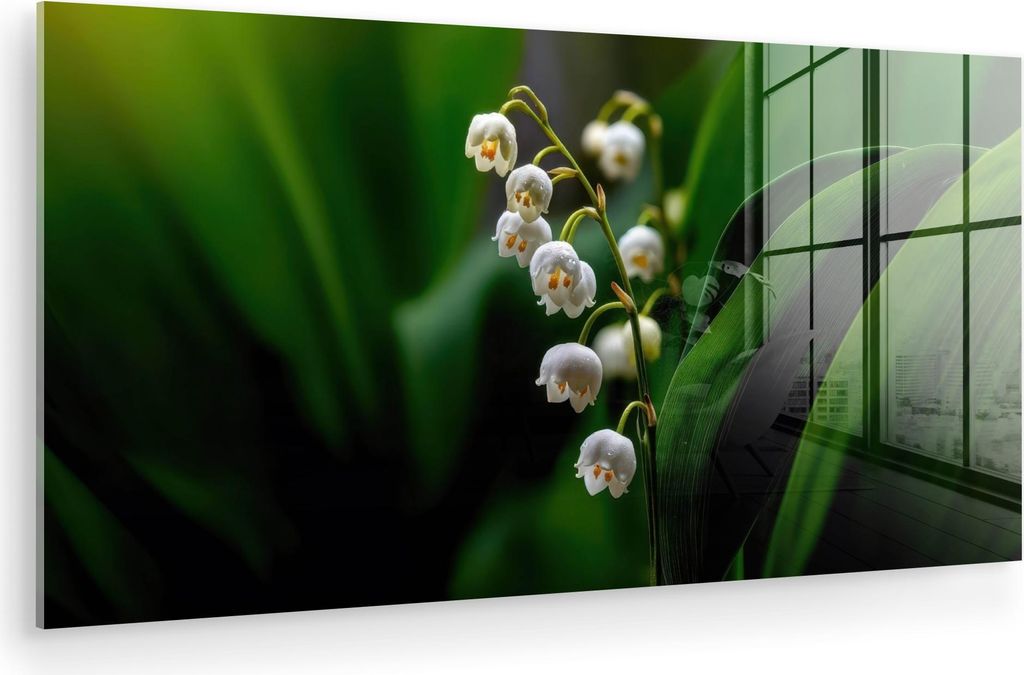 MuchoWow Glasbilder - Bilder auf Wandbild - Foto auf Glas Blumen - weiß - Blätter - Lilien 40x20 cm Wanddekoration aus Glas - Acrylglasbild - Acr...