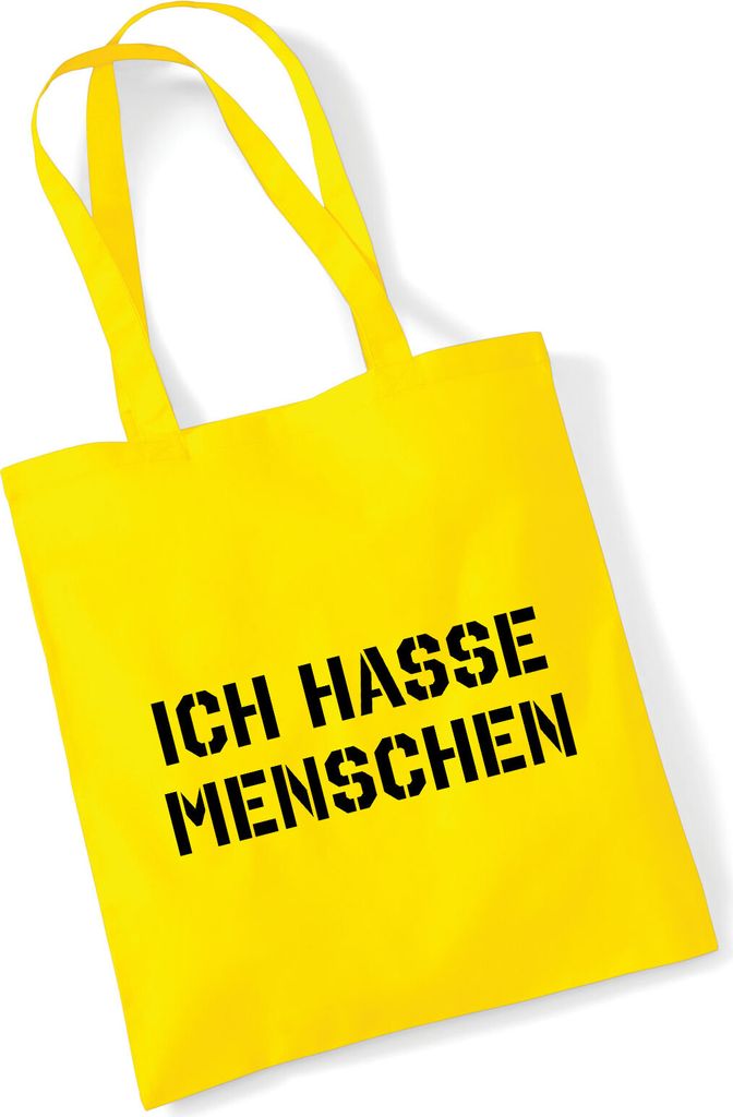 Huuraa Jutebeutel ICH HASSE MENSCHEN 10 Liter Yellow Baumwolle Tasche Geschenkidee