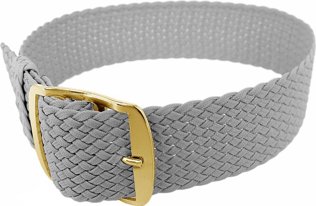 Minott Uhrenarmband in grau Perlon mit Dornschließe | 32994, Stegbreite:20mm, Schließe:Gelbgolden