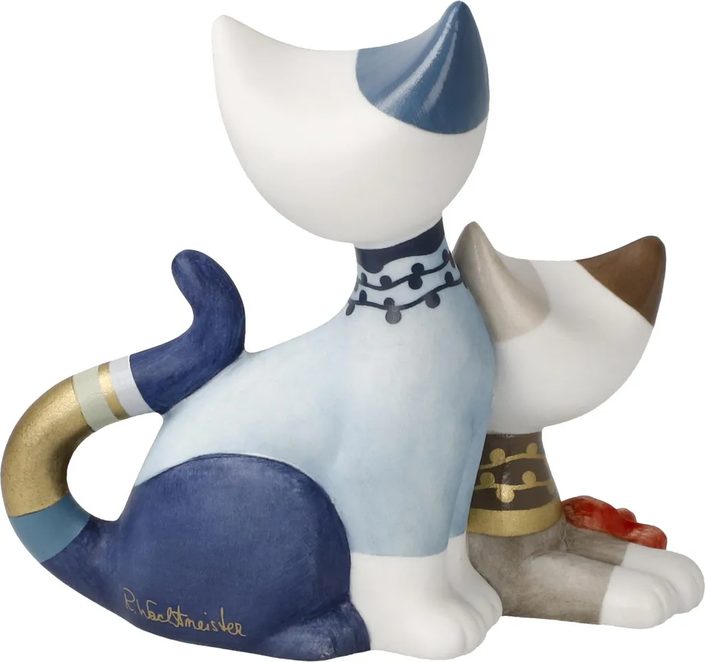 Statuette de chat de collection Floraison d'amour en céramique décorée