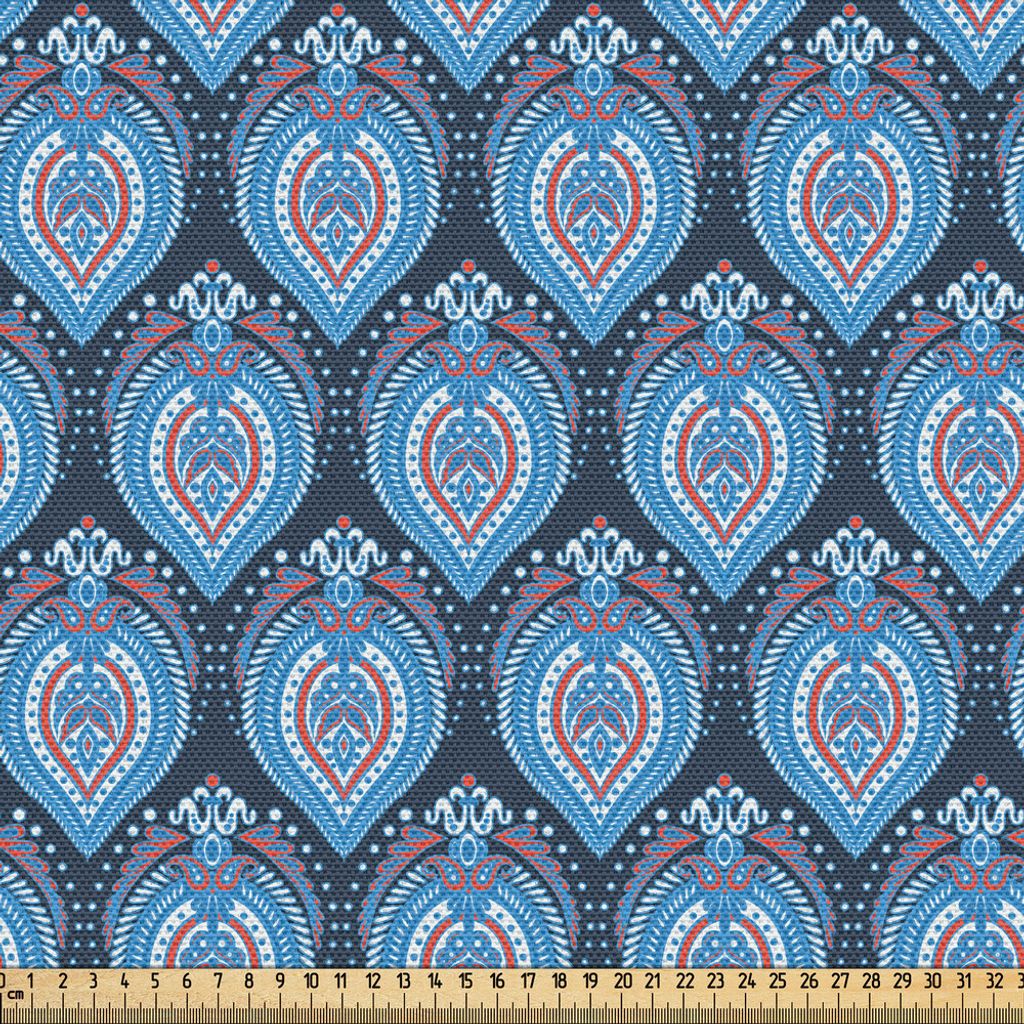 ABAKUHAUS asiatisch Gewebe als Meterware, Tribal Floral Geometrische Elemente Punkte und Oval Formen Oriental, 2 M (148 x 200 cm), Anthrazit grau Z...