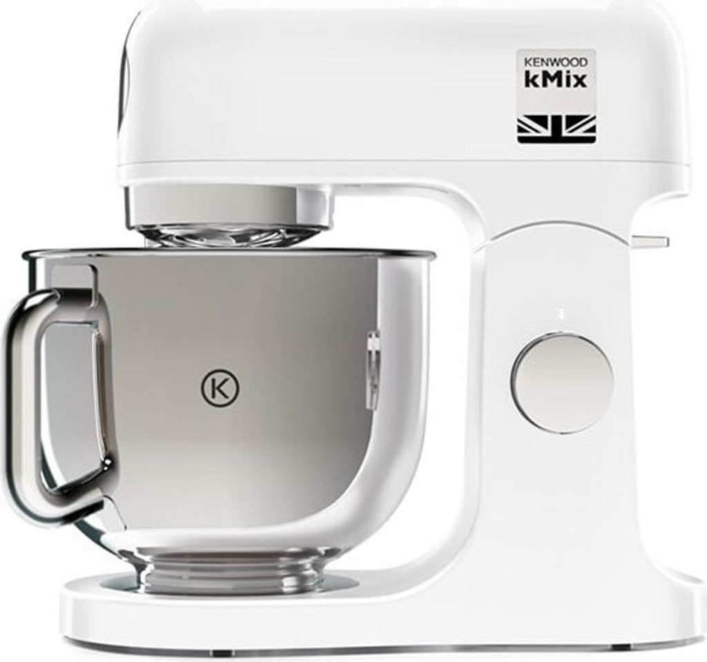 A white Kenwood KMX750AW planetary mixer is shown against a white background.
