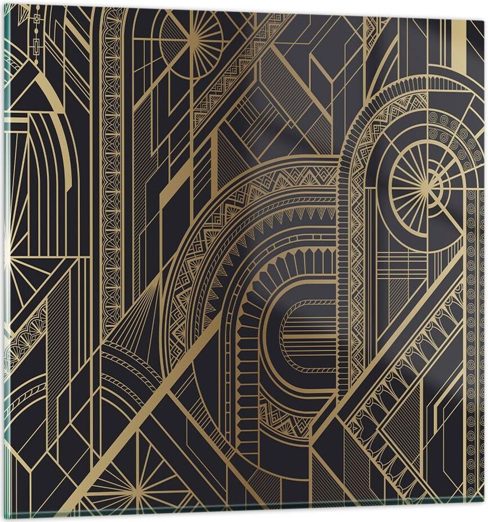Bilder auf glas - Einteilig - Ornament Gold Schwarz - 50x50cm - Glasbilder - Wandbilder - Bilder - zum Aufhängen bereit - Wanddekoration aus Glas ...