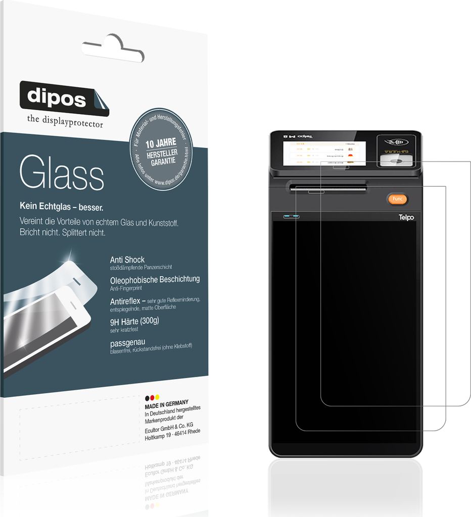 2x Schutzfolie für Telpo M10 Back-Display matt - Anti-Shock 9H Folie dipos Glass Kunststoffglas