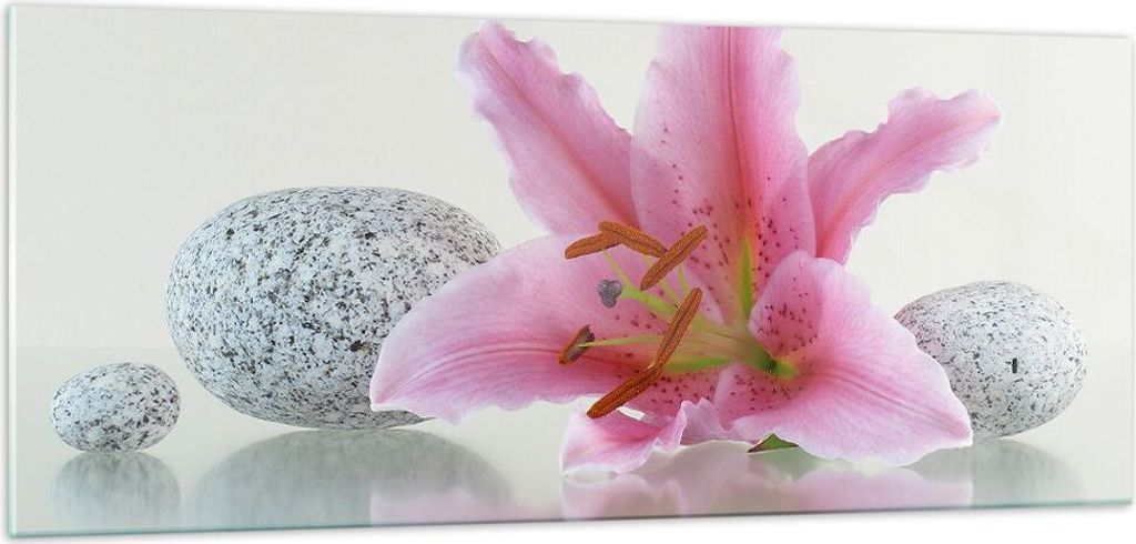 Bilder auf glas - Lilienblüte grün Pflanze - 100x40cm - Glasbilder - Wandbilder - Kunstdruck - zum Aufhängen bereit - Wanddekoration aus Glas - ...
