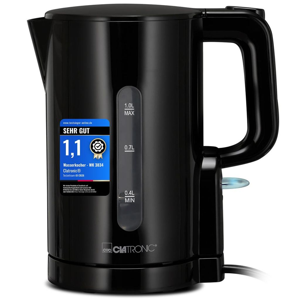 Clatronic WK 3834, 1 L, 900 W, Čierna, Indikátor úrovne Obrázok produktu 